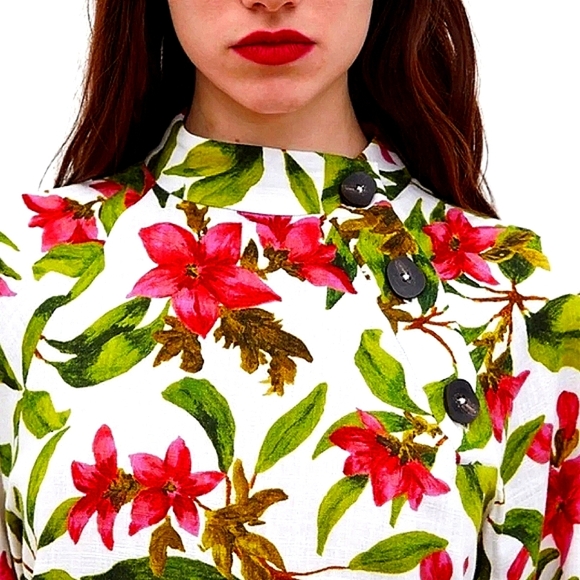 🚫 ZARA Floral Print Women's Top - White and Green Oversized XS Linen - Picture 2 of 6